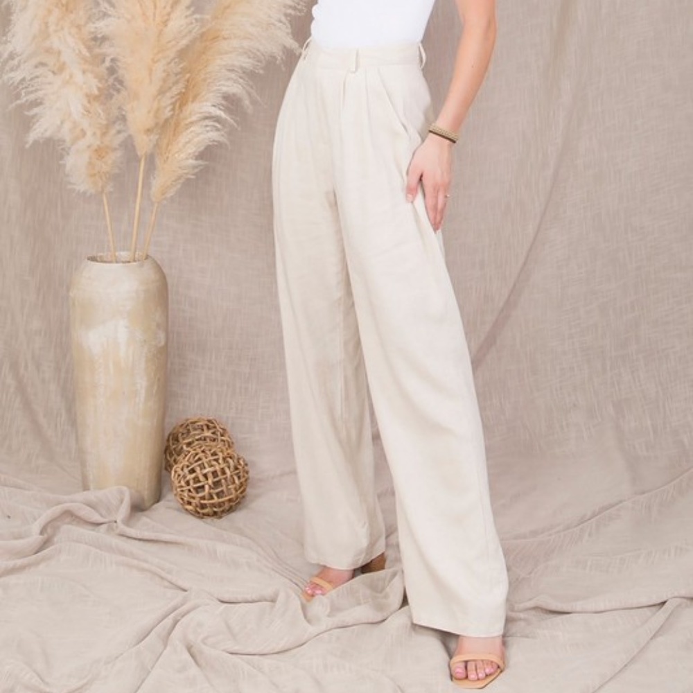 Wide leg high waisted linen trousers